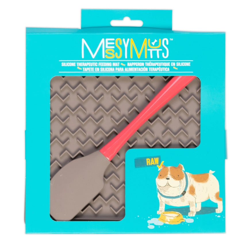 Messy Mutts Silicone Therapeutic Feeding Mat W/Spatula Grey