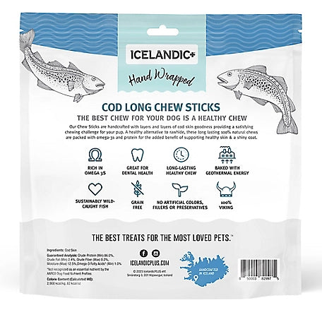 Icelandic+ Cod Skin Long Chew Sticks Dog Treats, 10 in., 12- Pack