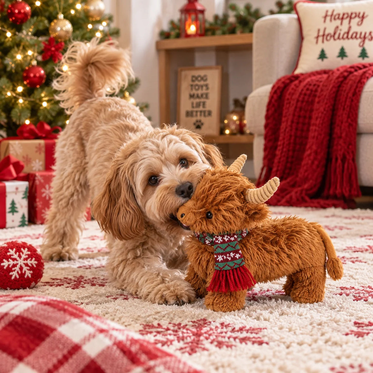 12" Christmas Golden Highland Cow