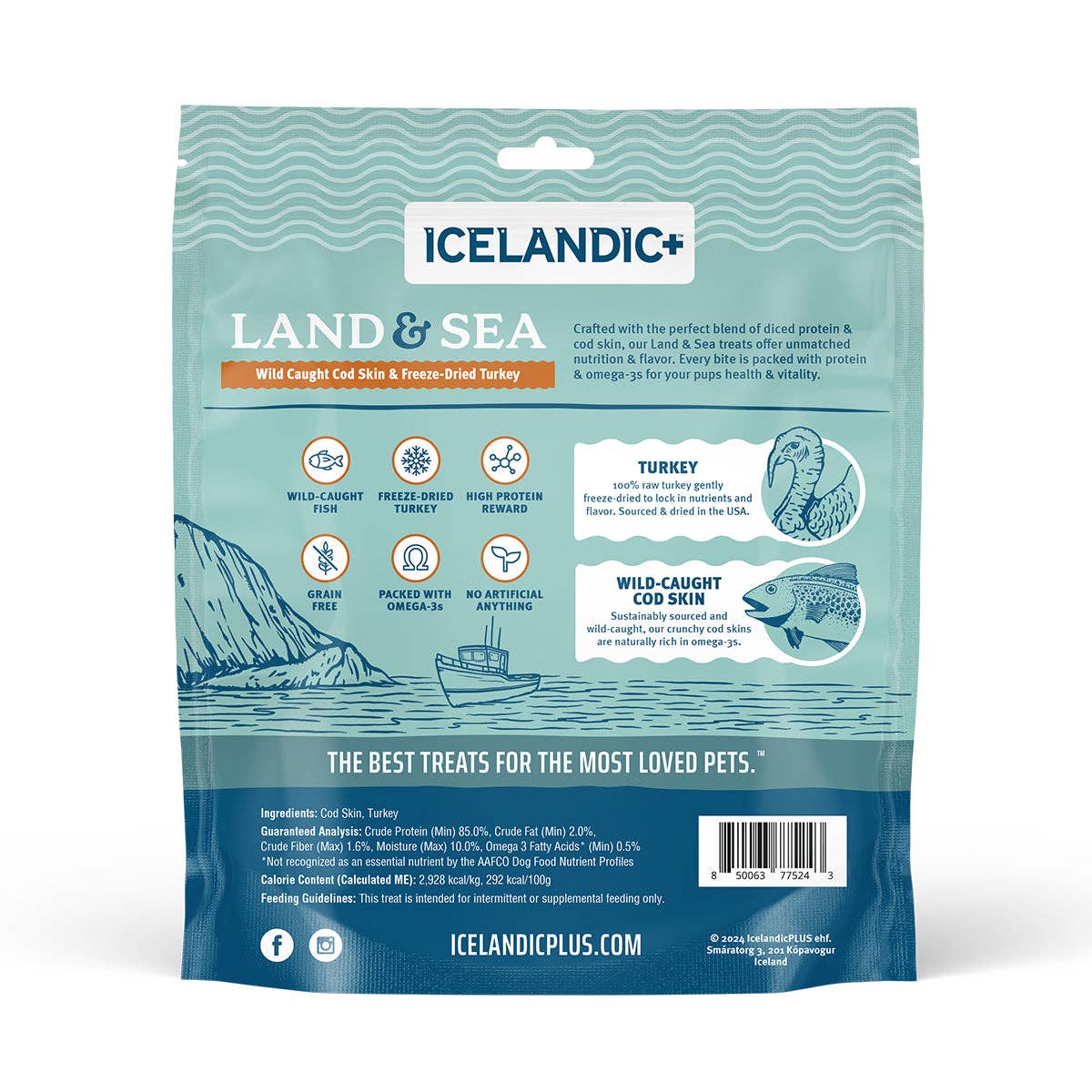 Icelandic+ Land & Sea Cod Skin & Freeze-Dried Trky Dog Treat