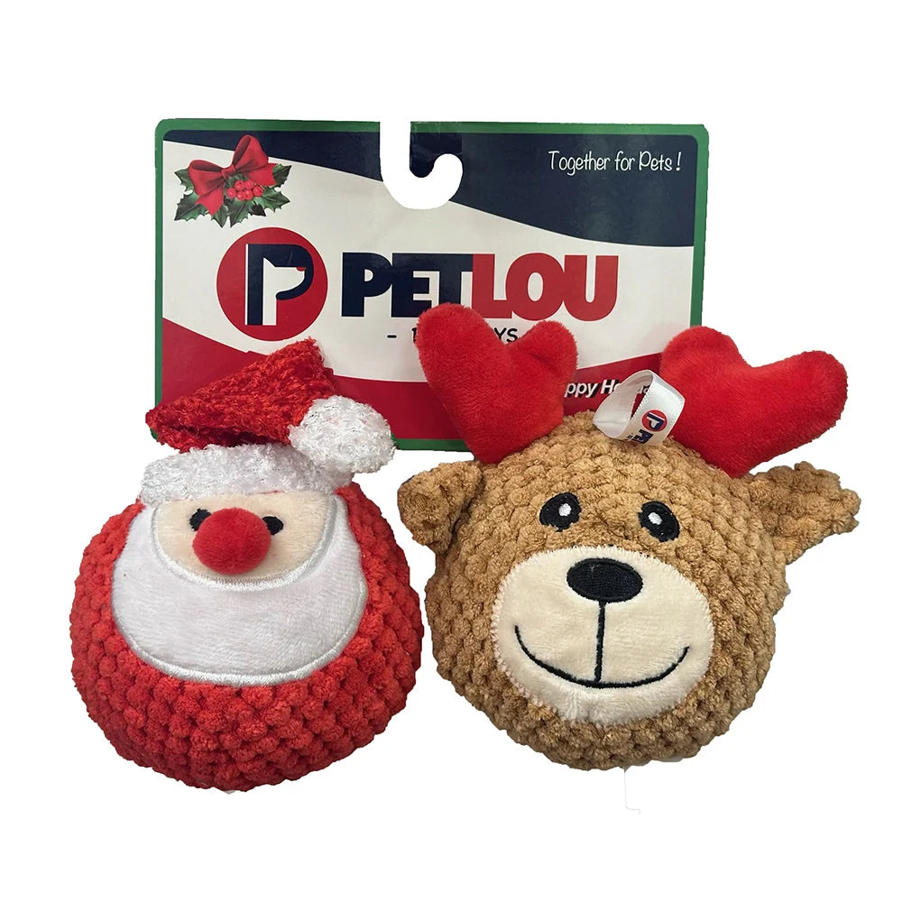 Squeaky Twin Pack Ball - Santa & Reindeer
