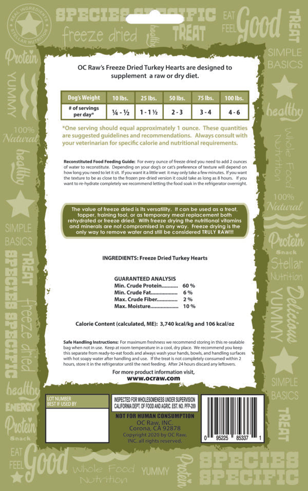OC Raw Freeze-Dried Turkey Hearts Dog Treats