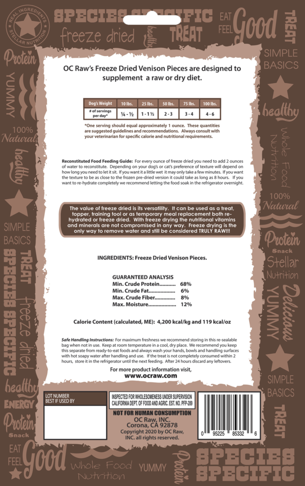 OC Raw Freeze Dried Treats | Venison 4 oz