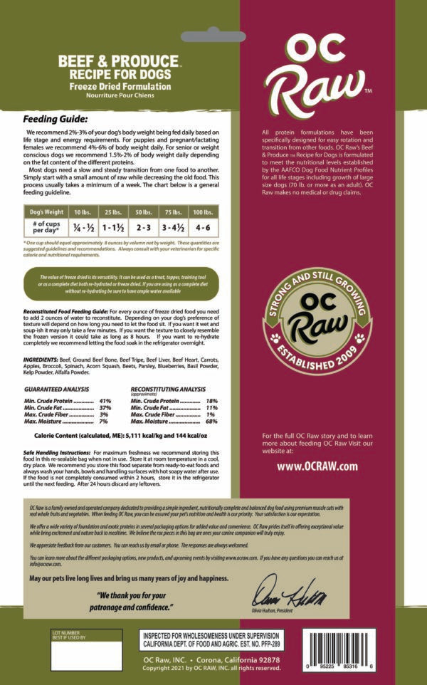 OC Raw BEEF & PRODUCE ~  Freeze Dried Meaty Rox