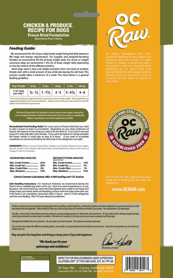 OC Raw CHICKEN & PRODUCE ~ Freeze Dried Meaty Rox