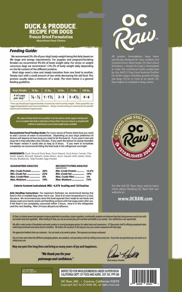 DUCK & PRODUCE ~  Freeze Dried Meaty Rox