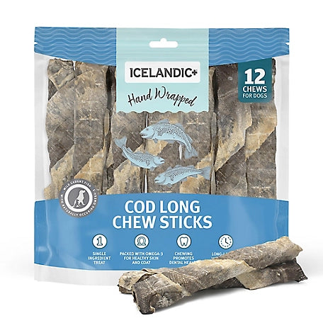 Icelandic+ Cod Skin Long Chew Sticks Dog Treats, 10 in., 12- Pack