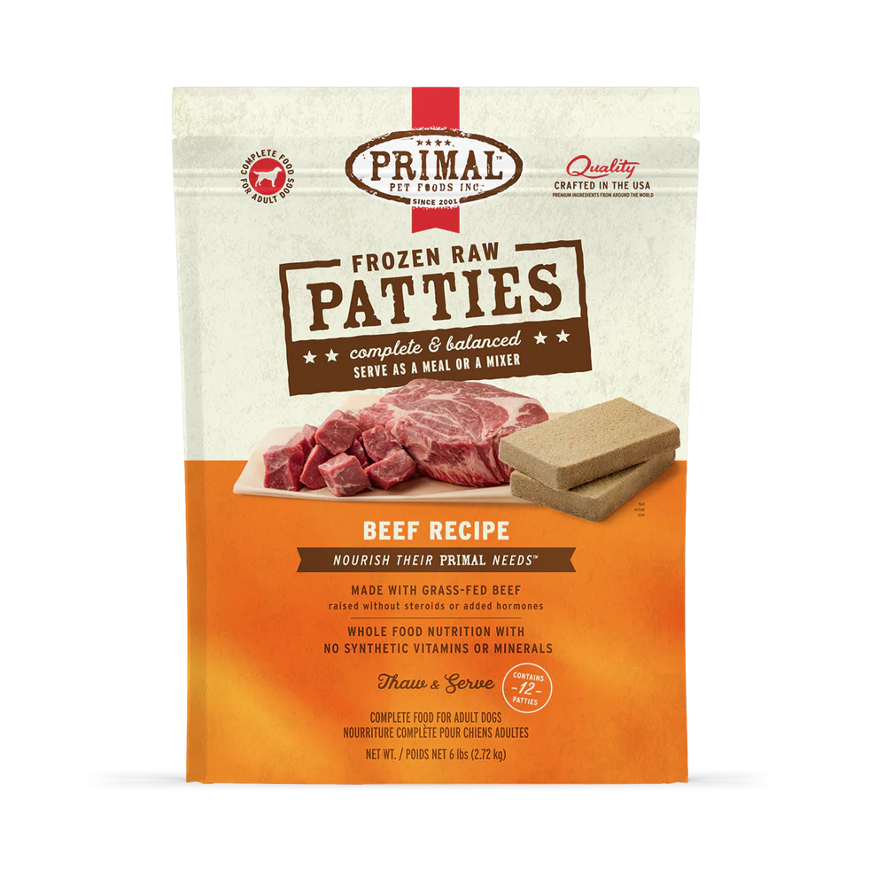 Primal Frozen Raw Patties Dog Food Beef Recipe