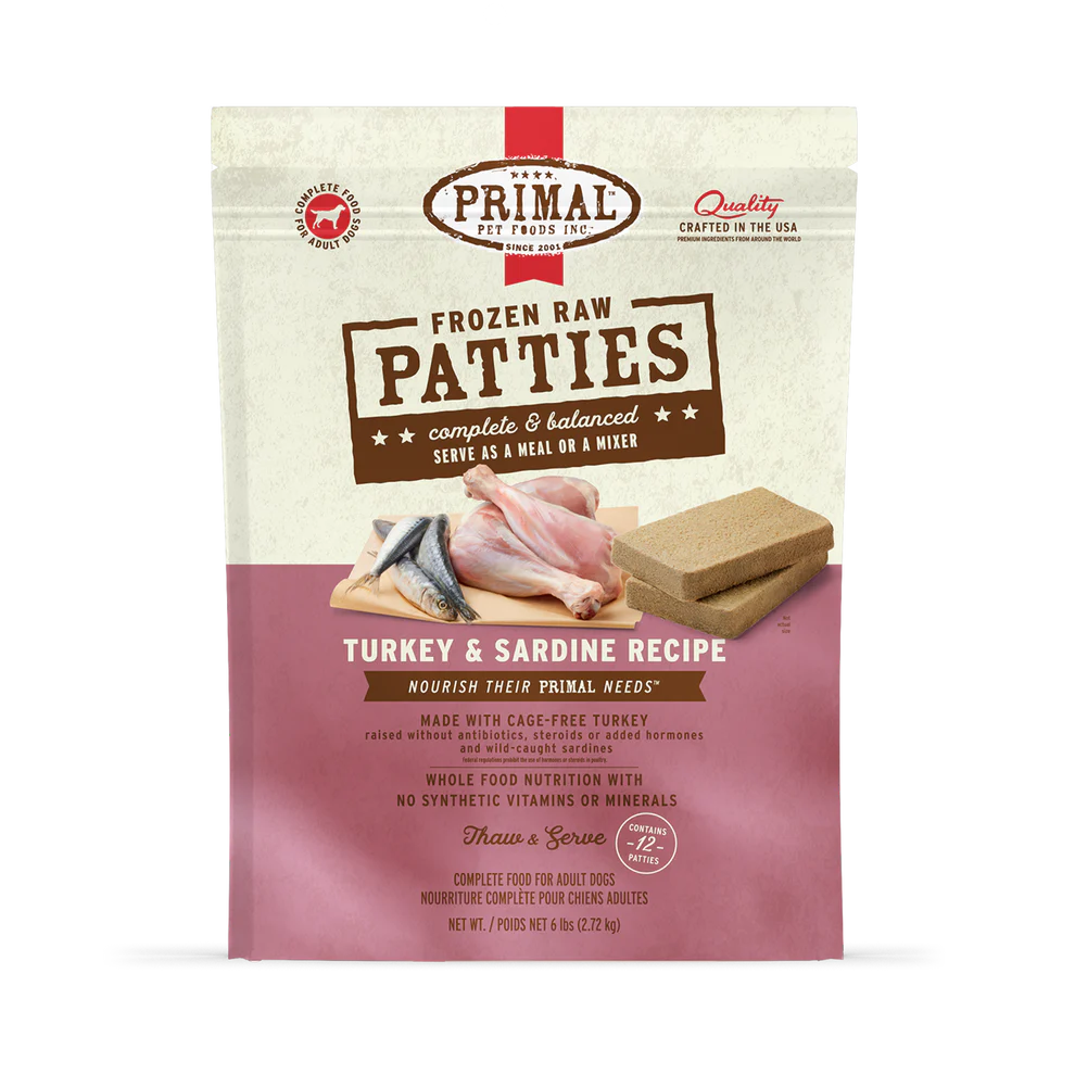 Primal Frozen Dog Food - Patties - Turkey and Sardine