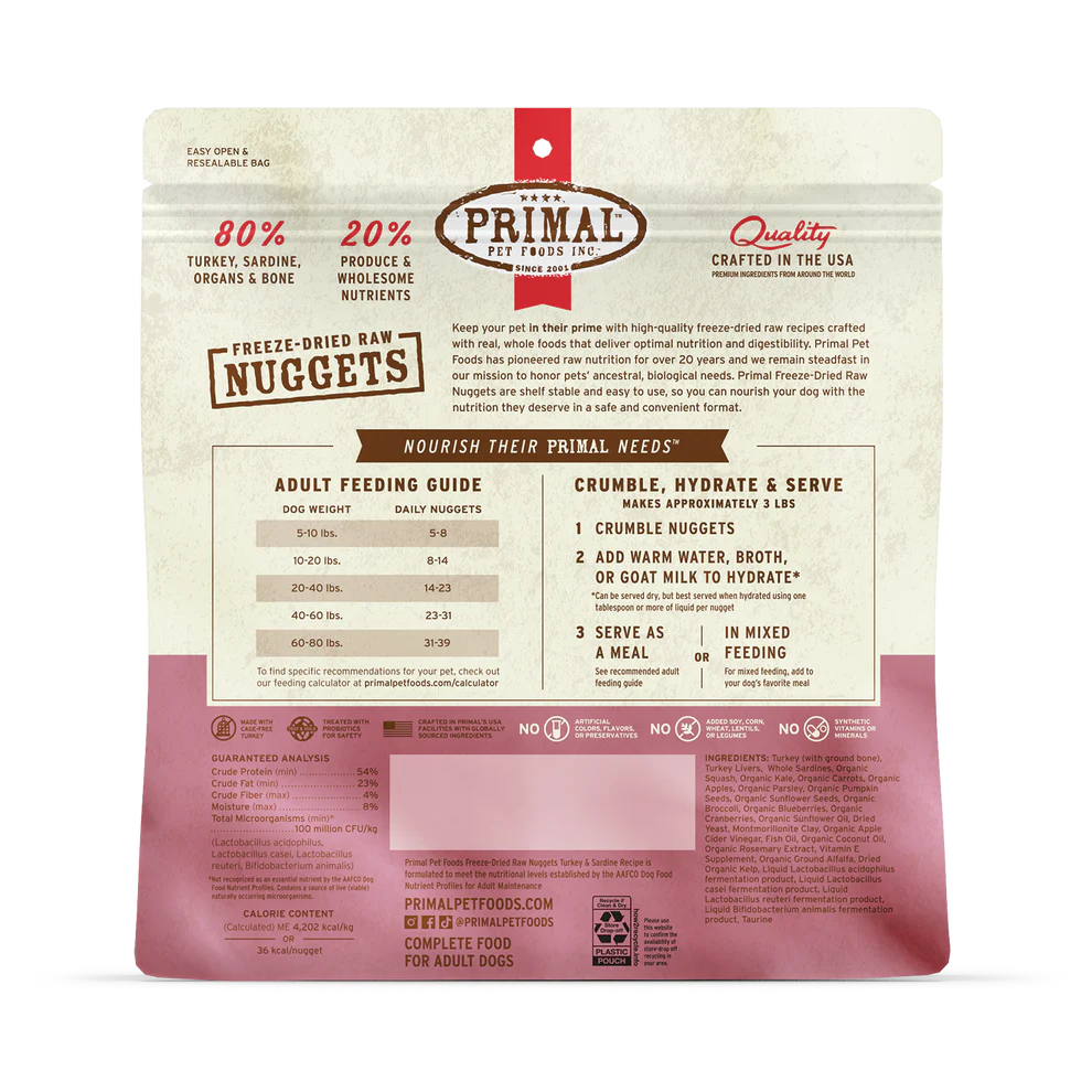 Primal Freeze Dried Raw Nuggets - Turkey & Sardine