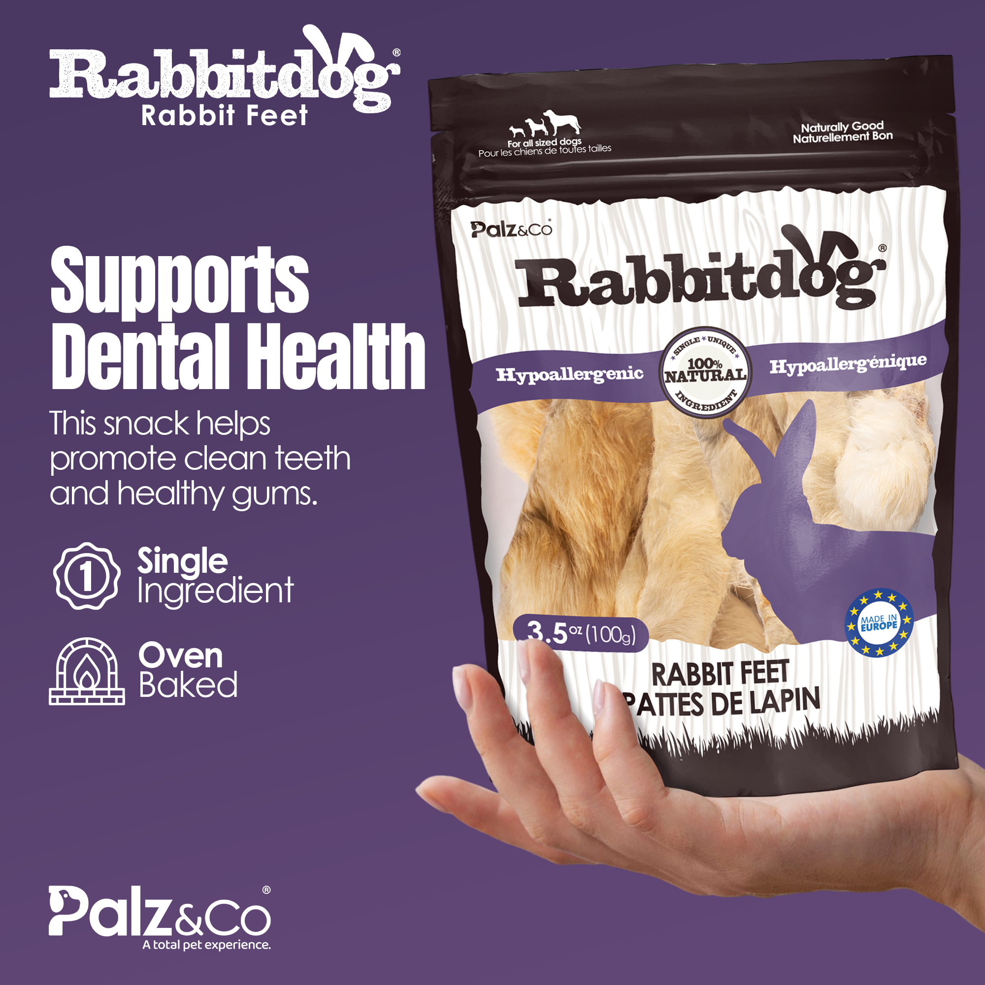 RabbitDog Rabbit Feet with Fur, 100g