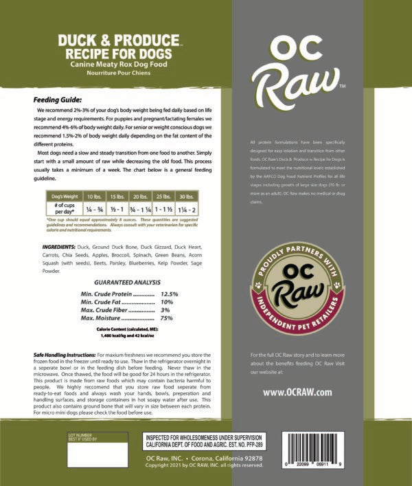 OC Raw Duck & Produce Meaty Rox Frozen