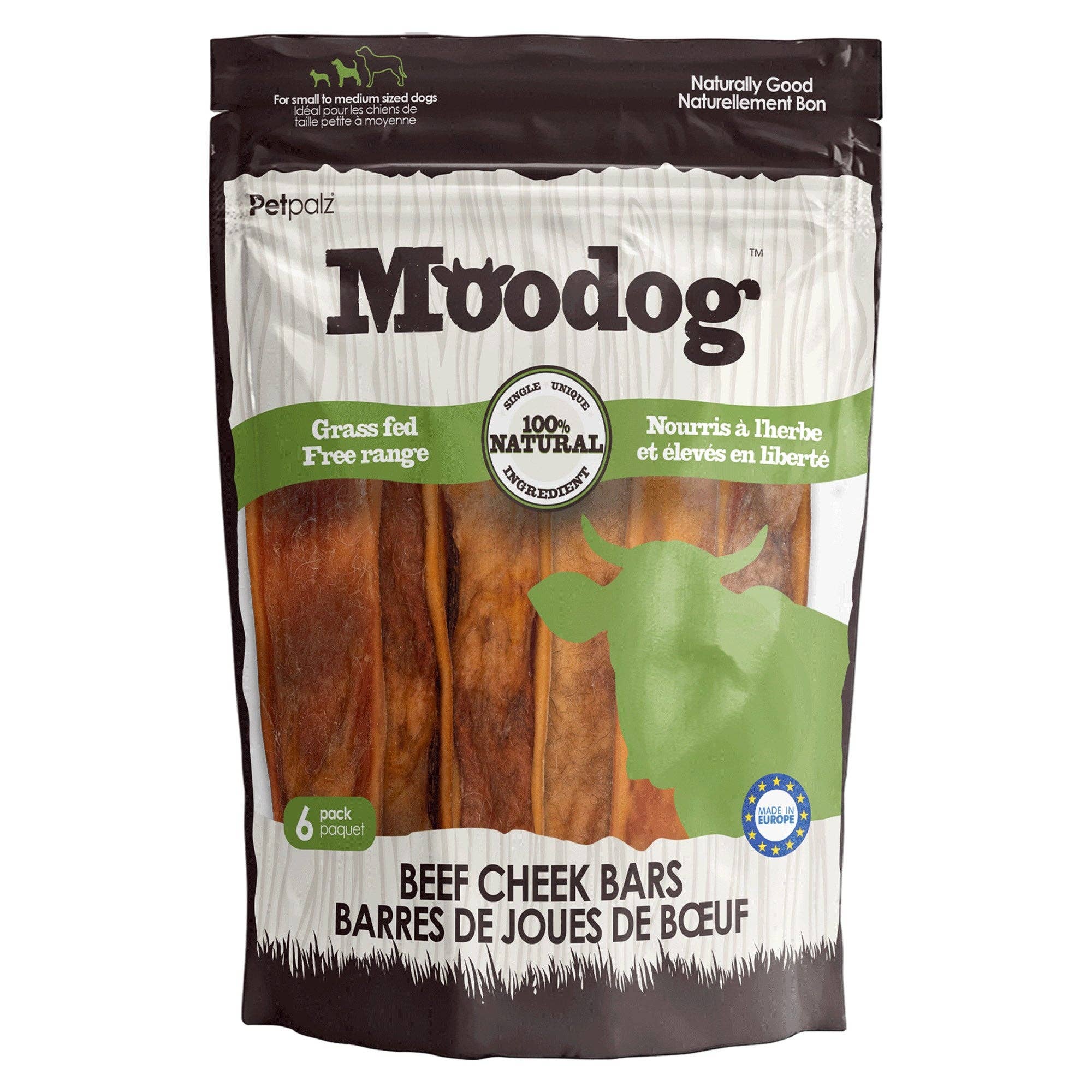 Moodog Beef Cheek Strips Bars, 6 Pack