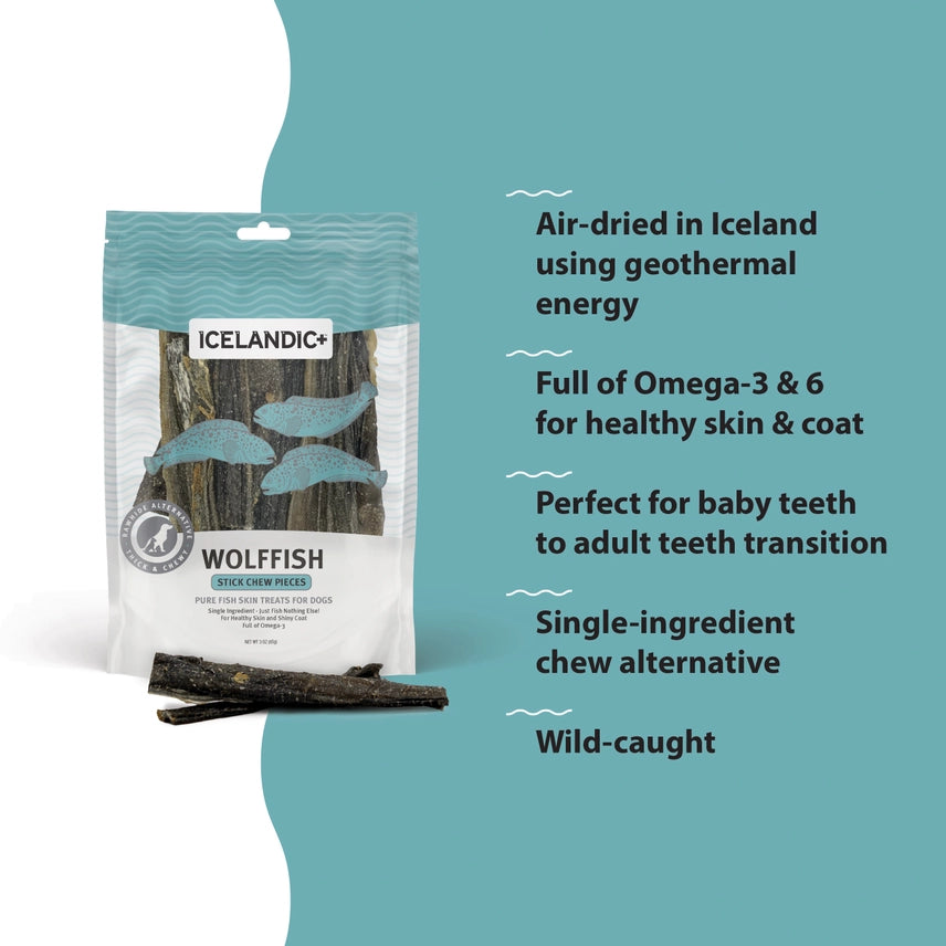 Icelandic Wolffish Stick & Pieces Fish Skin Chew Dog Treat