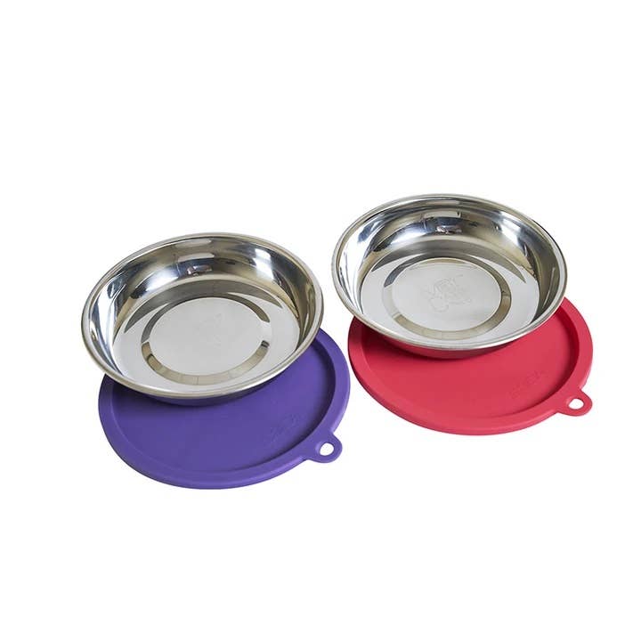 Messy Cats Stainless Saucer Shaped Bowls & Silicone Lids 4pc