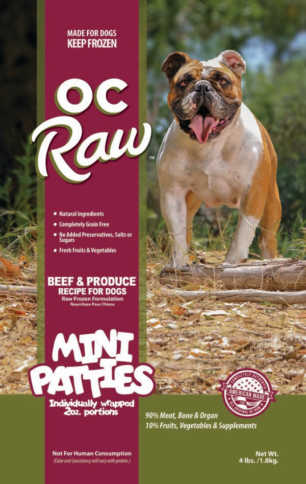 OC Raw Dog Frozen Beef & Produce Mini Patty Sliders 4#