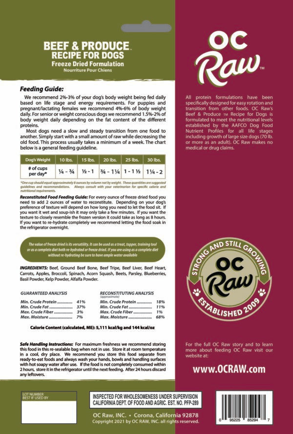 OC Raw Freeze Dried Beef & Produce Treats