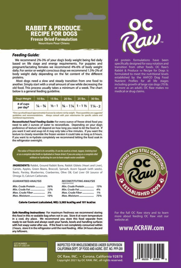 OC Raw Rabbit & Produce - 14 OZ Freeze Dried Sliders