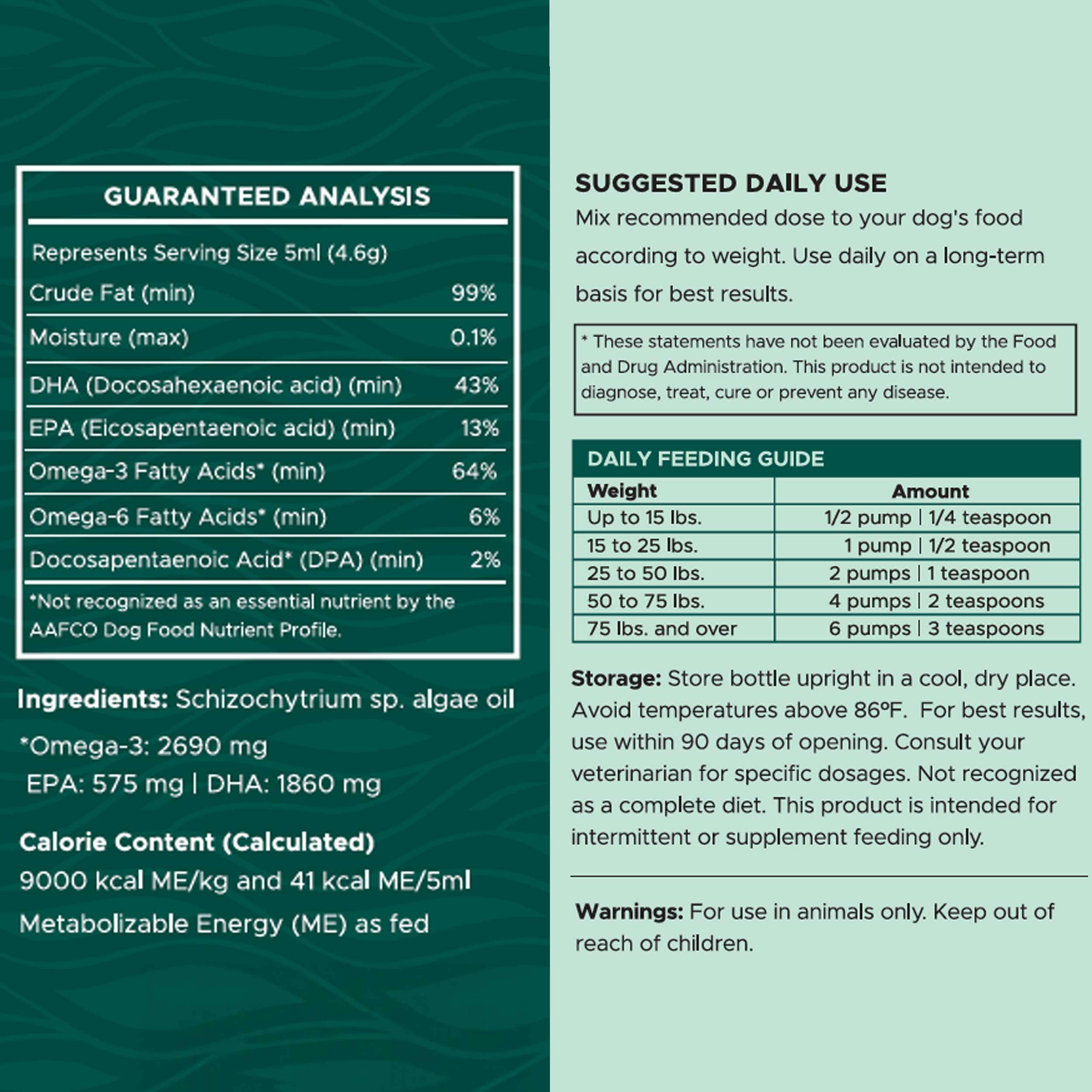 Vegan Omega-3 Skin and Coat Supplement for Dogs with Pump