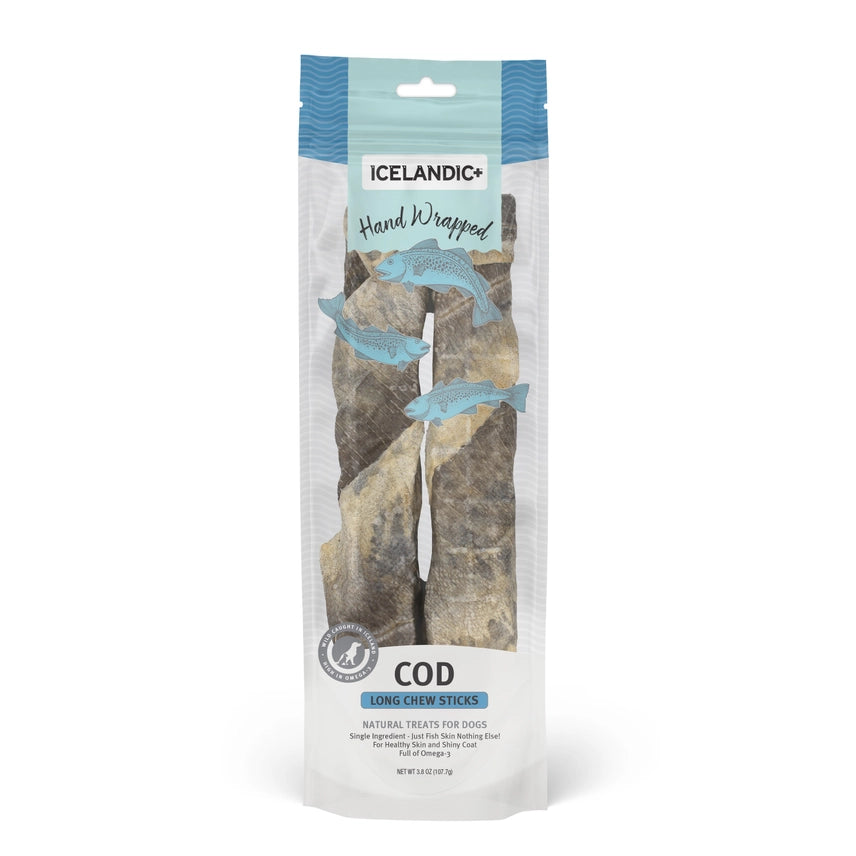 Icelandic Hand Wrapped Cod Skin 10" Long Chew Stick 2-Pack