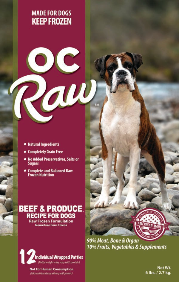 OC Raw Dog Frozen Beef & Produce Patties 6#