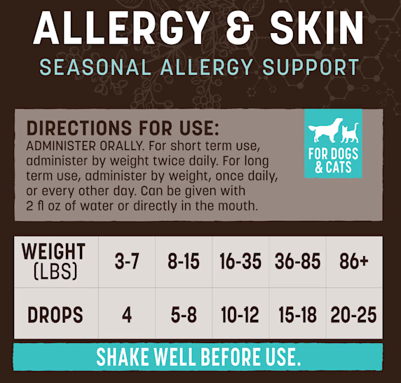 Earth Animal Natural Remedies Allergy & Skin Liquid Homeopathic Allergy Supplement for Dogs & Cats