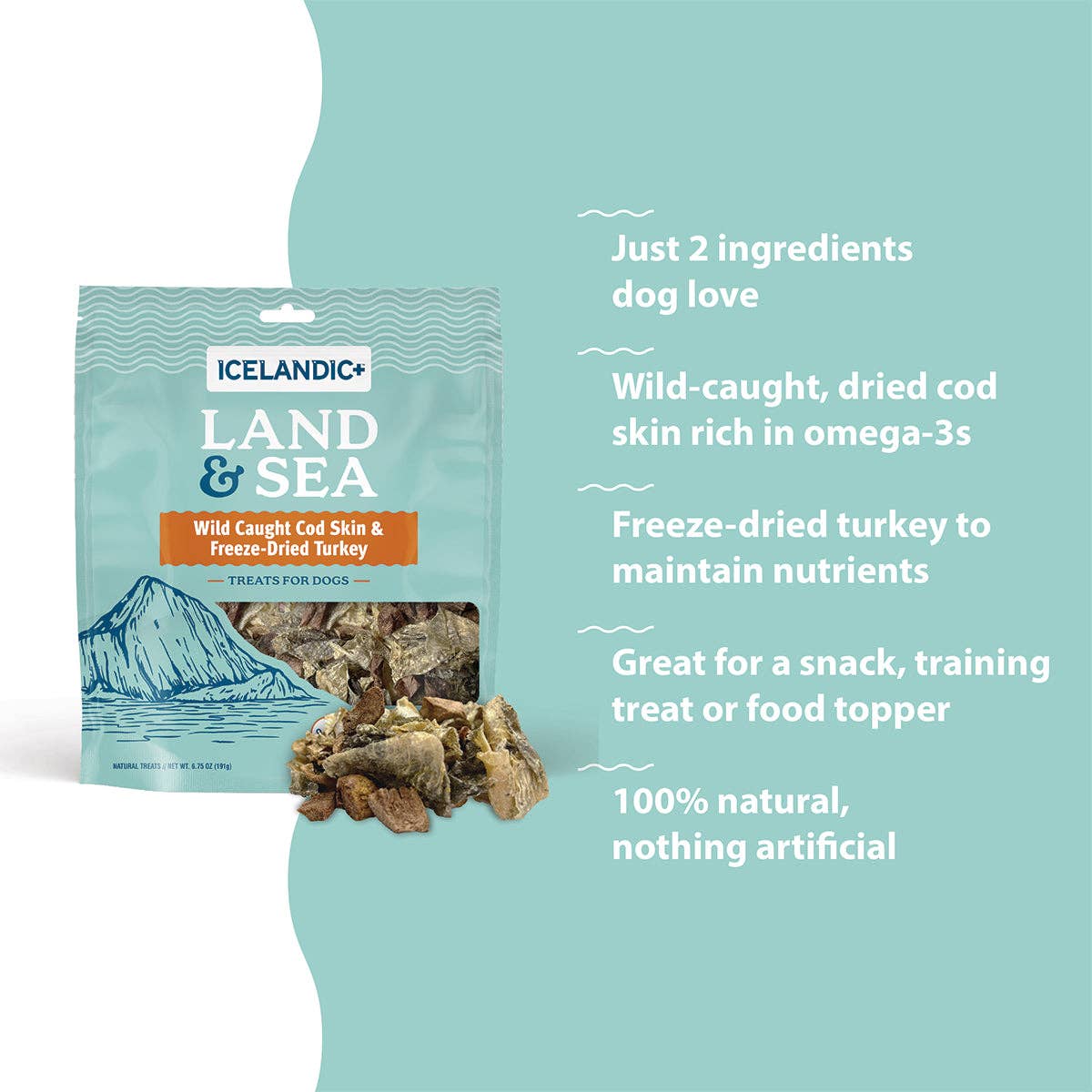 Icelandic+ Land & Sea Cod Skin & Freeze-Dried Trky Dog Treat