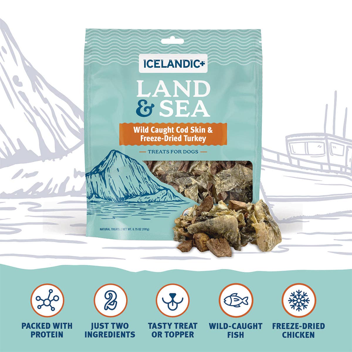 Icelandic+ Land & Sea Cod Skin & Freeze-Dried Trky Dog Treat
