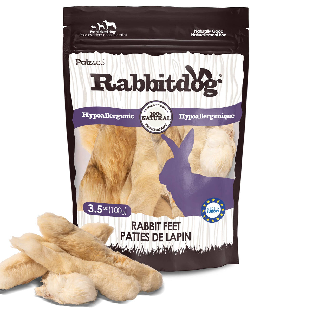 RabbitDog Rabbit Feet with Fur, 100g