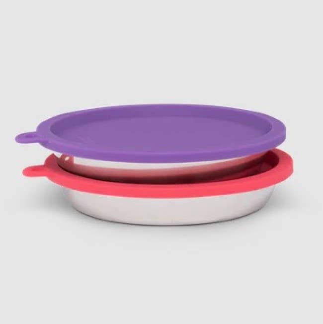 Messy Cats Stainless Saucer Shaped Bowls & Silicone Lids 4pc