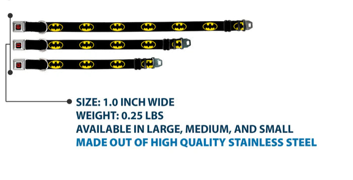 Batman Full Color Black Yellow Seatbelt Buckle Collar - Batman Shield Black/Yellow