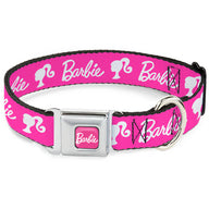 BARBIE Script Signature Full Color Pink/White Seatbelt Buckle Collar - BARBIE Script Signature Logo Pink/White
