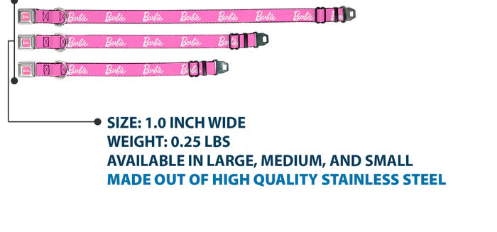 BARBIE Script Signature Full Color Pink/White Seatbelt Buckle Collar - BARBIE Script Signature Logo Pink/White