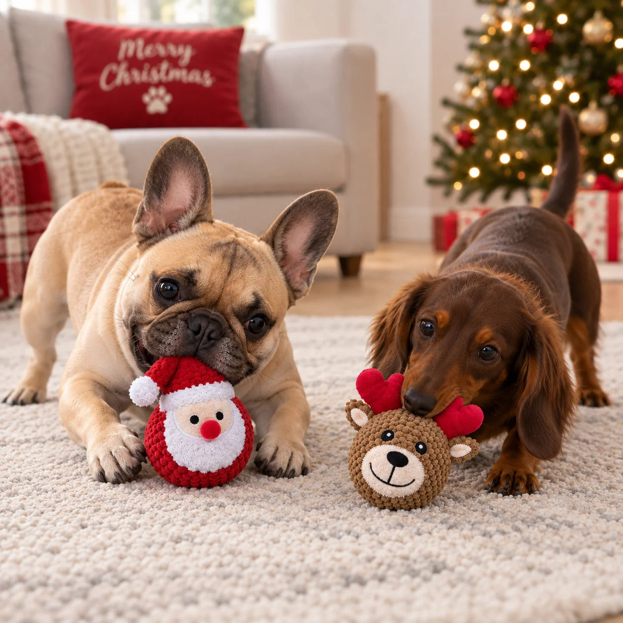 Squeaky Twin Pack Ball - Santa & Reindeer