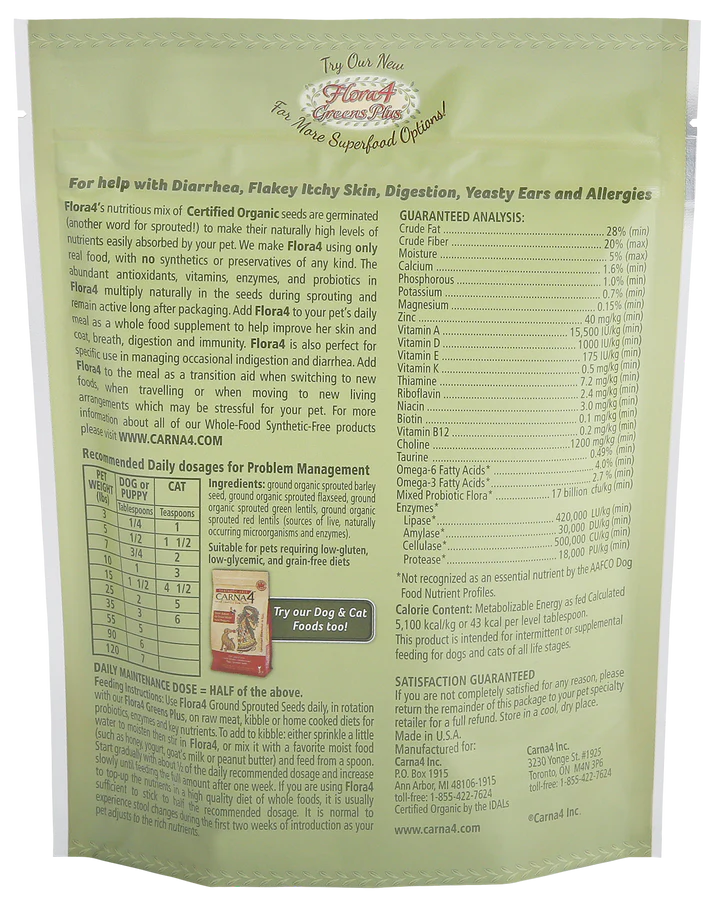 Carna4 Flora4 Ground Sprouted Seeds Food Topper For Dogs & Cats
