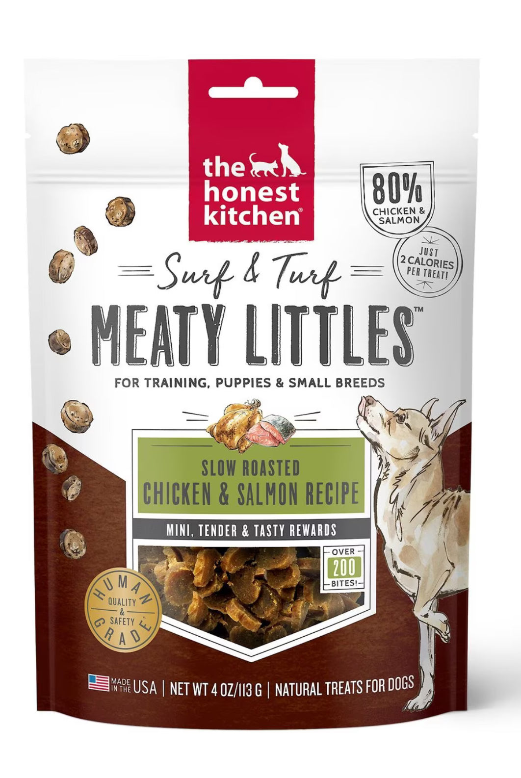 The Honest Kitchen Surf & Turf Meaty Littles Slow Roasted Chicken & Salmon Recipe Dog Treats, 4-oz bag