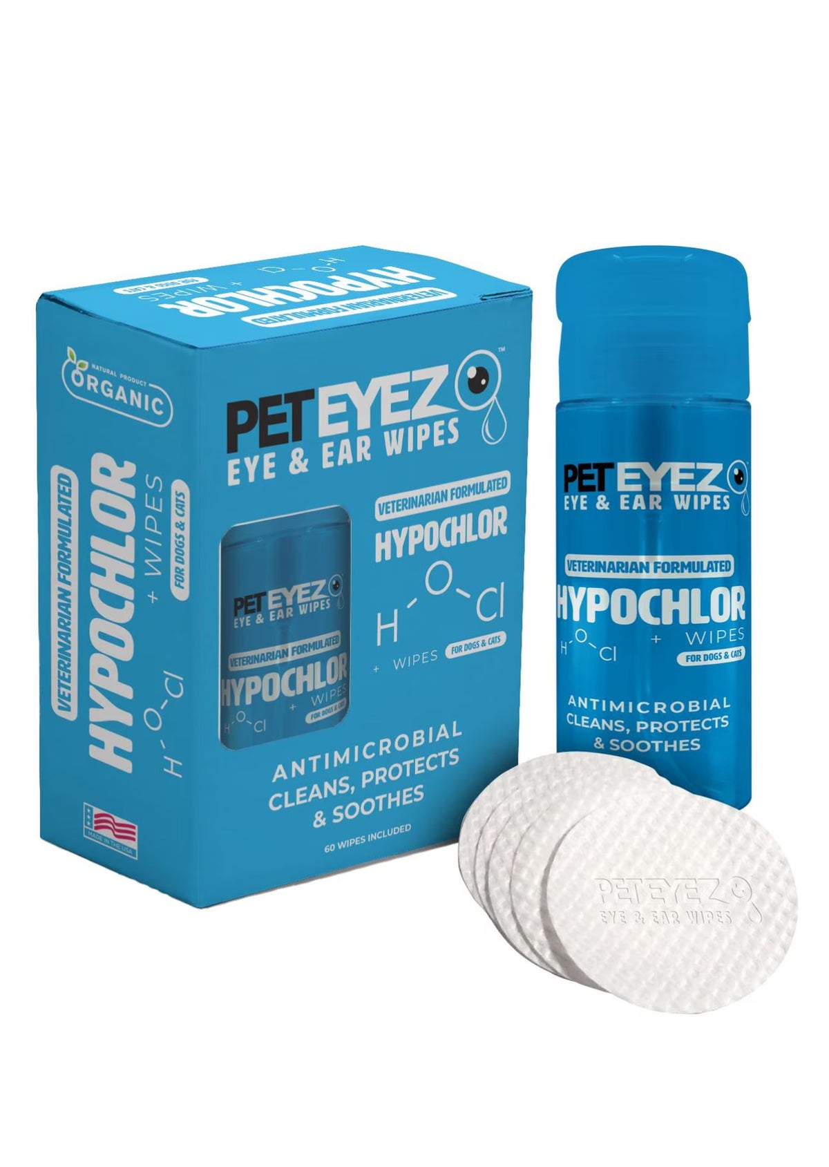 Pet Eyez Hypoclor Antimicrobial Dog & Cat Eye & Ear Wipes, 5-fl oz bottle
