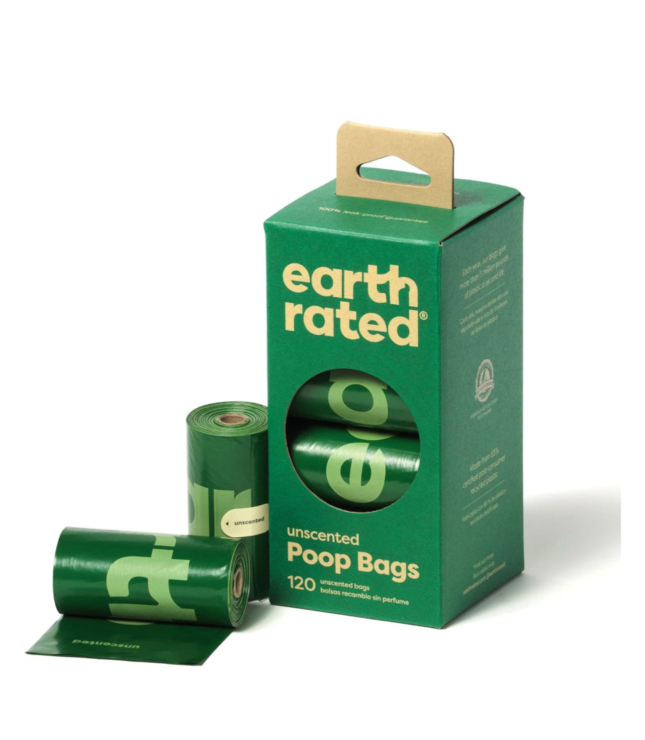 Earth Rated Unscented Leakproof Dog Poop Bags on 8 Single Refill Rolls, 120 Count