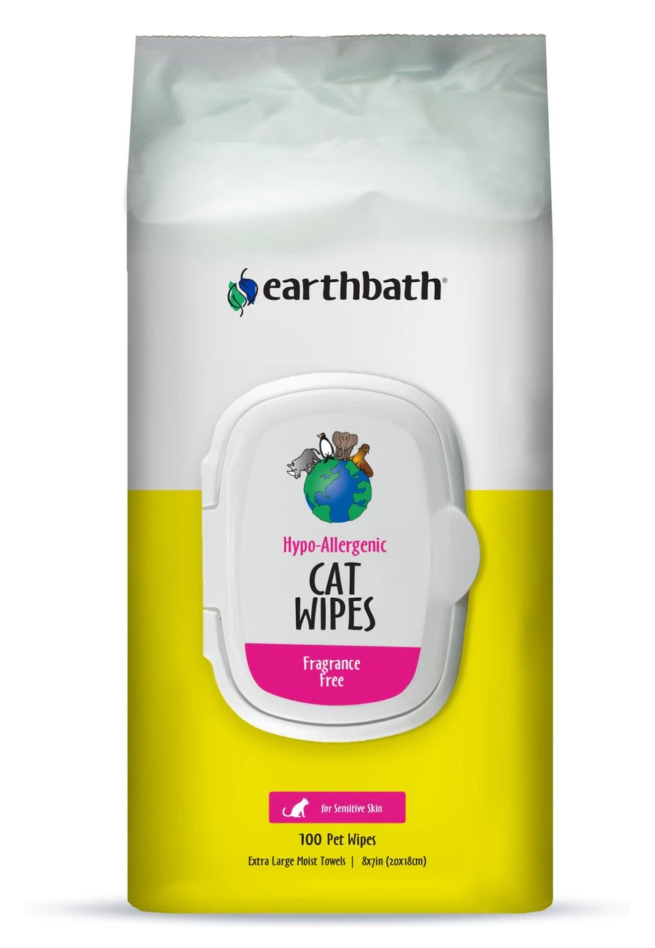 Earthbath Hypo-Allergenic Fragrance Free Cat Grooming Wipes, 100 count