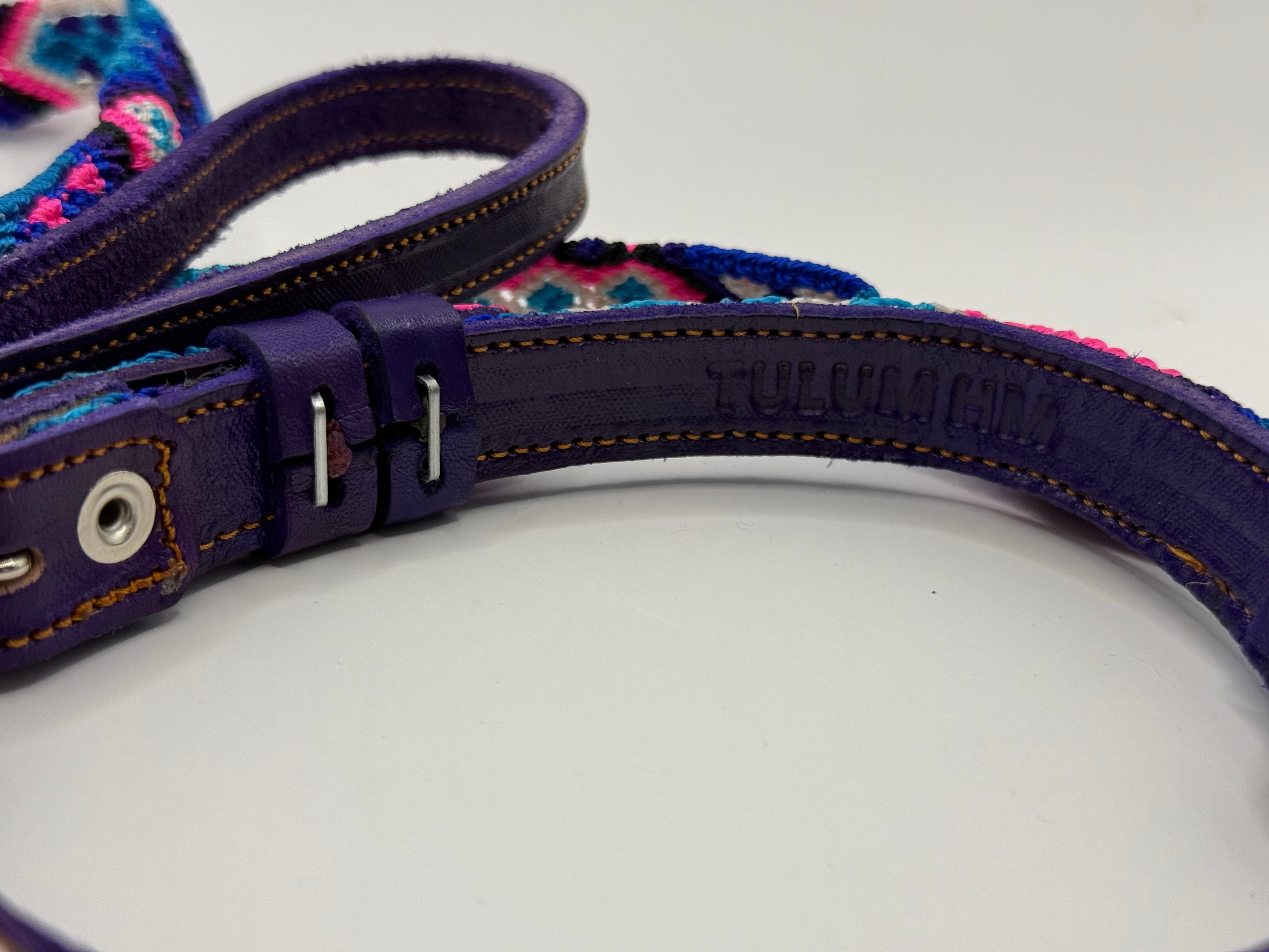 Tulum Handmade Medium Leash and Collar (blue,pink,white)