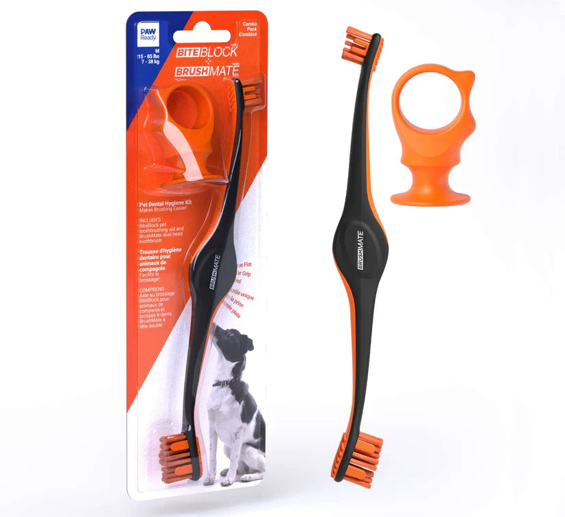 Combo BrushMate Pet Toothbrush & Medium BiteBlock- Dog Oral Care