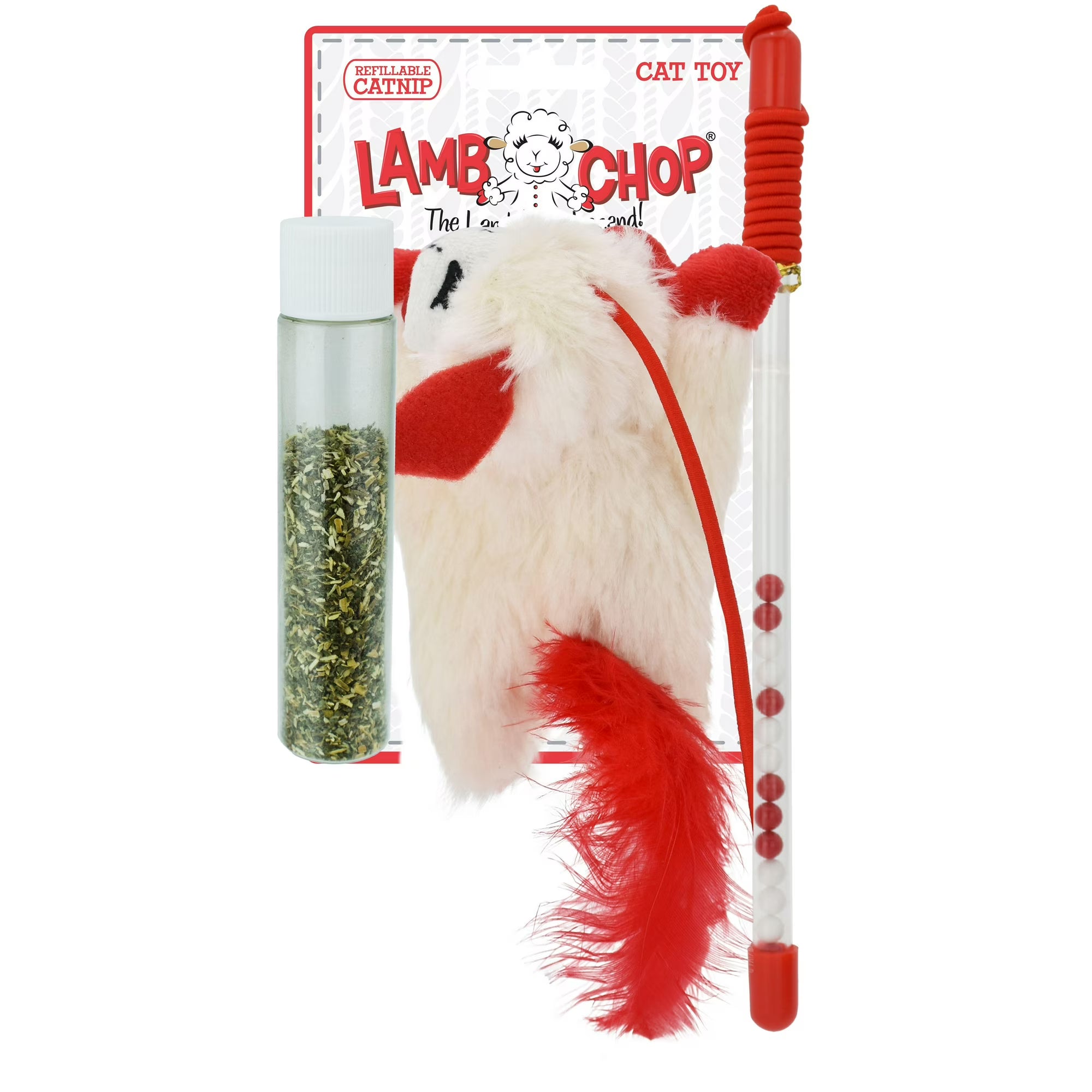 Multipet Lamb Chop Cat Wand with Refillable Catnip