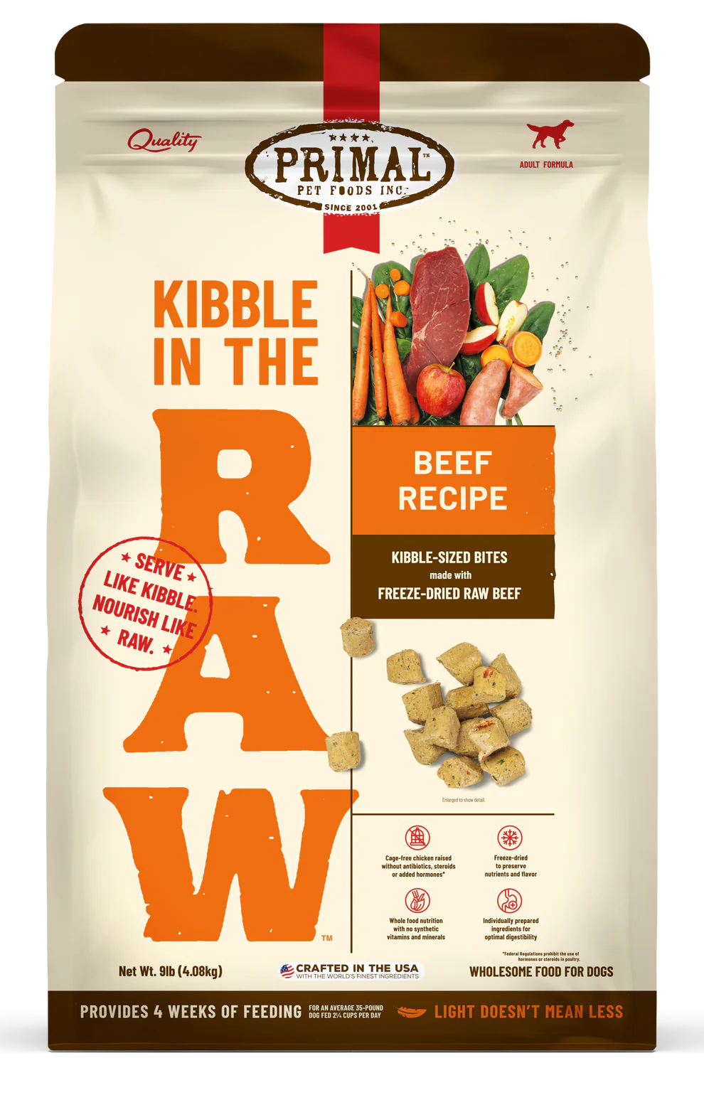 Kibble in the Raw Dog Food Beef Recipe
