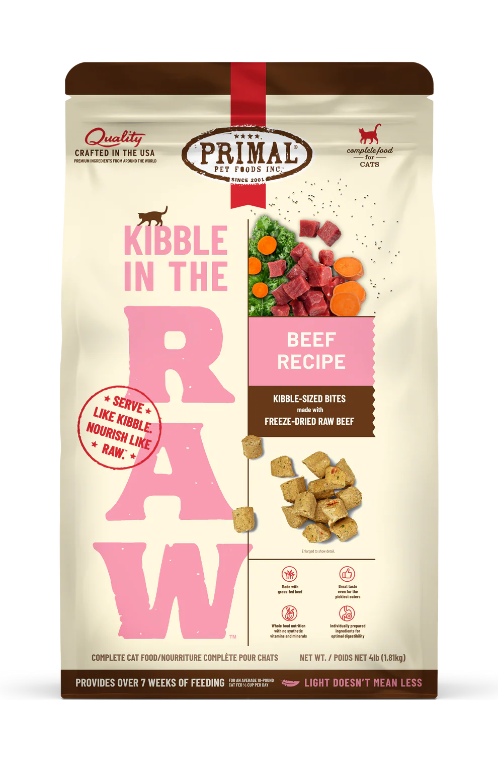 Primal Kibble in the Raw Cat Food Beef Recipe 5 LB