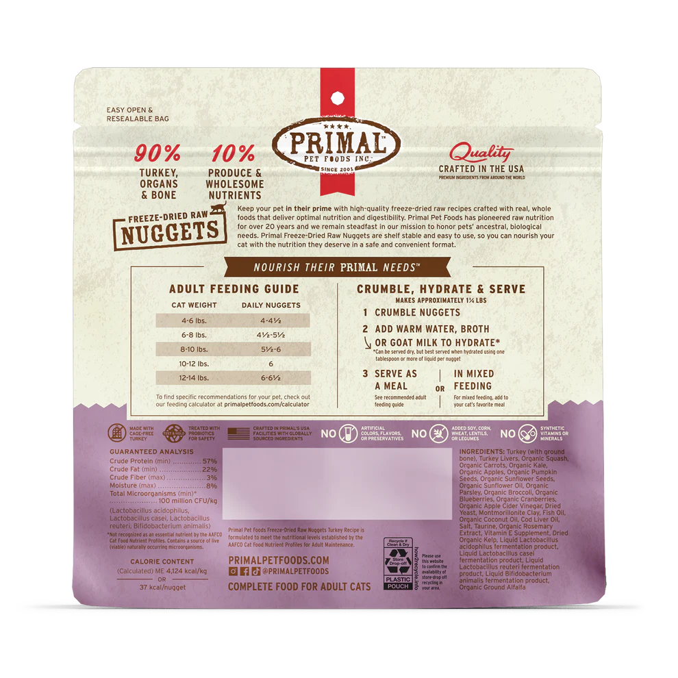 Primal Cat Food - Freeze-Dried Raw Nuggets Turkey