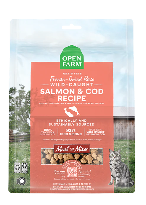 OPEN FARM CAT FREEZE DRIED RAW WILD CAUGHT SALMON AND COD RECIPE