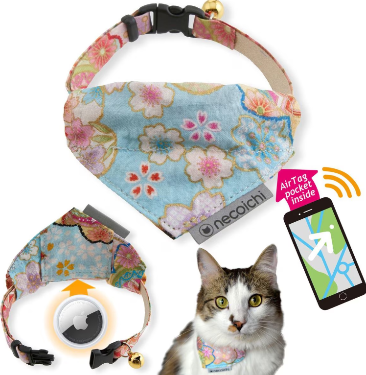 Necoichi Bandana Cat Collar with Air Tag Pocket, One Size