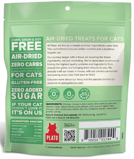 Plato Cat Treats Air Dried Chicken Catnip