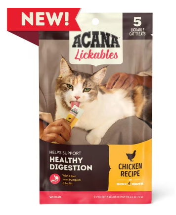 ACANA Lickables Chicken Recipe Healthy Digestion Cat Treats, 2.5 oz., Count of 5
