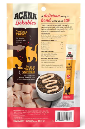 ACANA Lickables Chicken Recipe Healthy Digestion Cat Treats, 2.5 oz., Count of 5